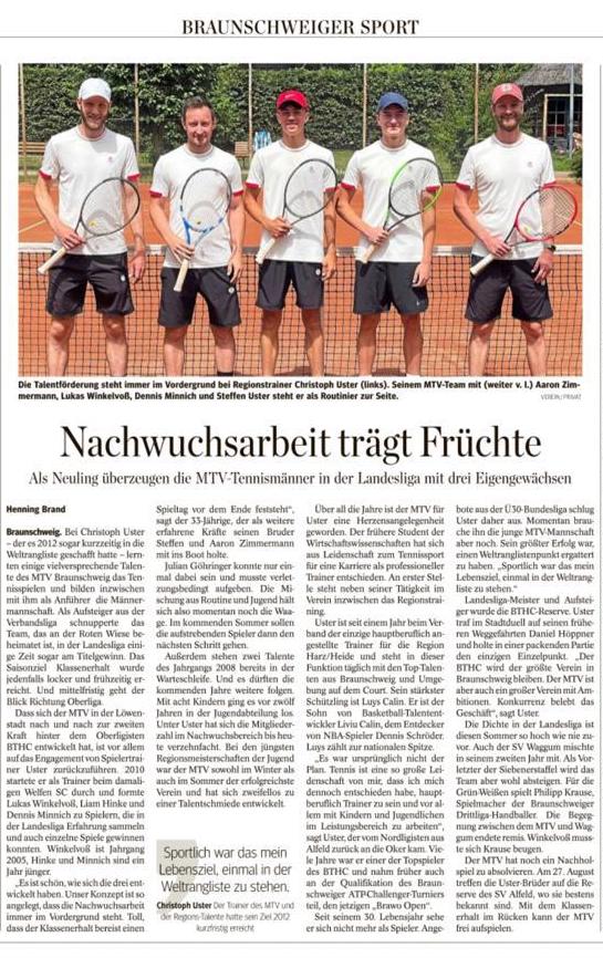 In der Braunschweiger Zeitung erschien im Juli 2022 ein Artikel über die Nachwuchsarbeit unsere Jugendtrainers Christoph Uster. 